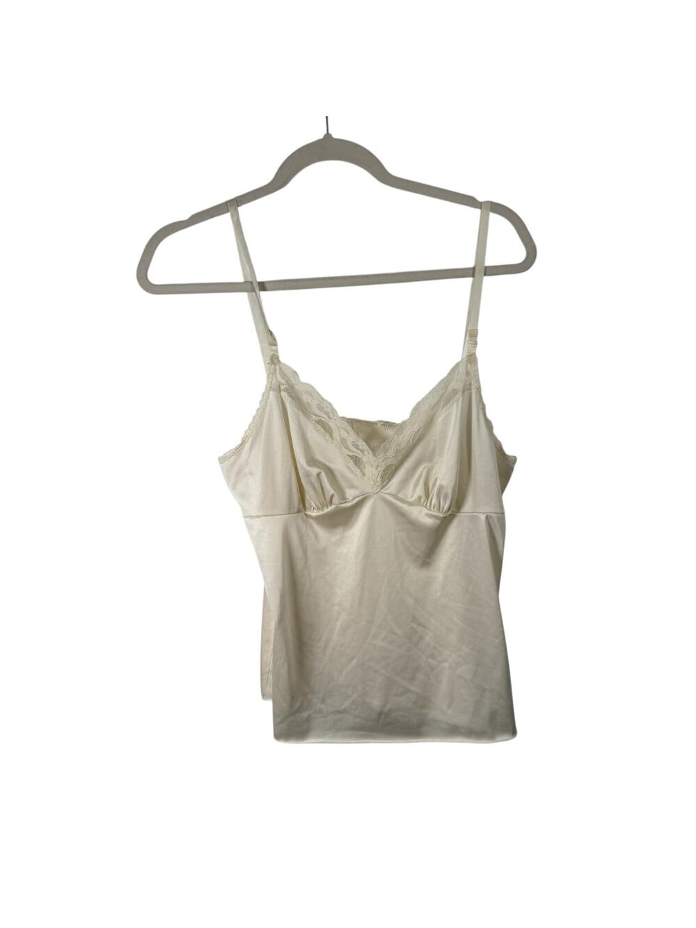 Vanity Fair Cream Lace Satin Babydoll Tank Top Y2K Vintage Womens 38 Large